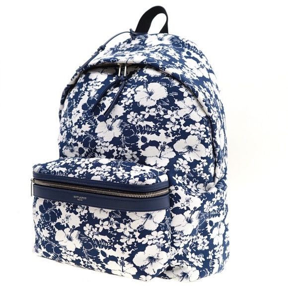 Saint Laurent YSL City Backpack Hibiscus Flowers Canvas New - Picture 2 of 6